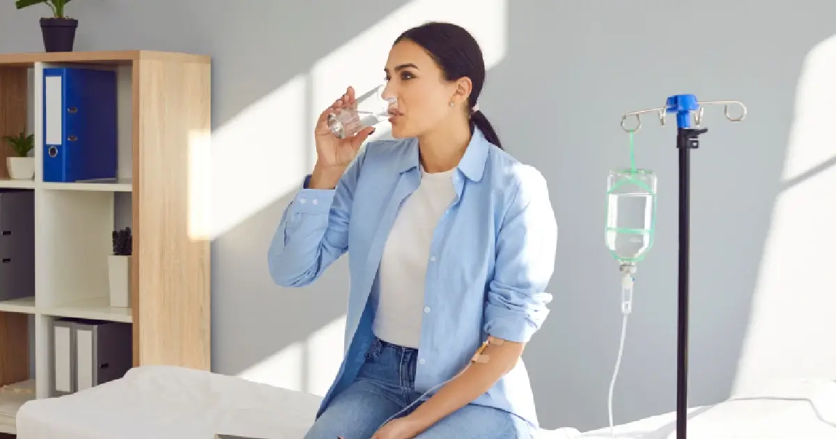 Patient receiving IV therapy in East Northport, NY to boost hydration And energy
