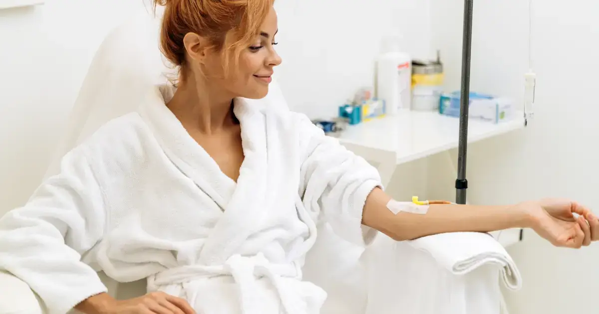 A Women receiving IV Therapy in East Northport, NY