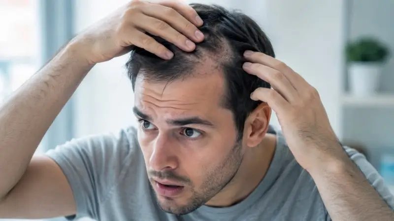 Patient receiving PRP hair restoration treatment to promote natural hair growth, thicker hair, and healthier follicles