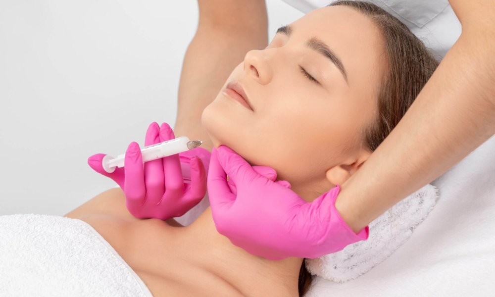 Beautiful Closed Eyes Woman Getting Kybella Doublin Chin Removal Injection | Glow Wellness Care in East Northport, NY